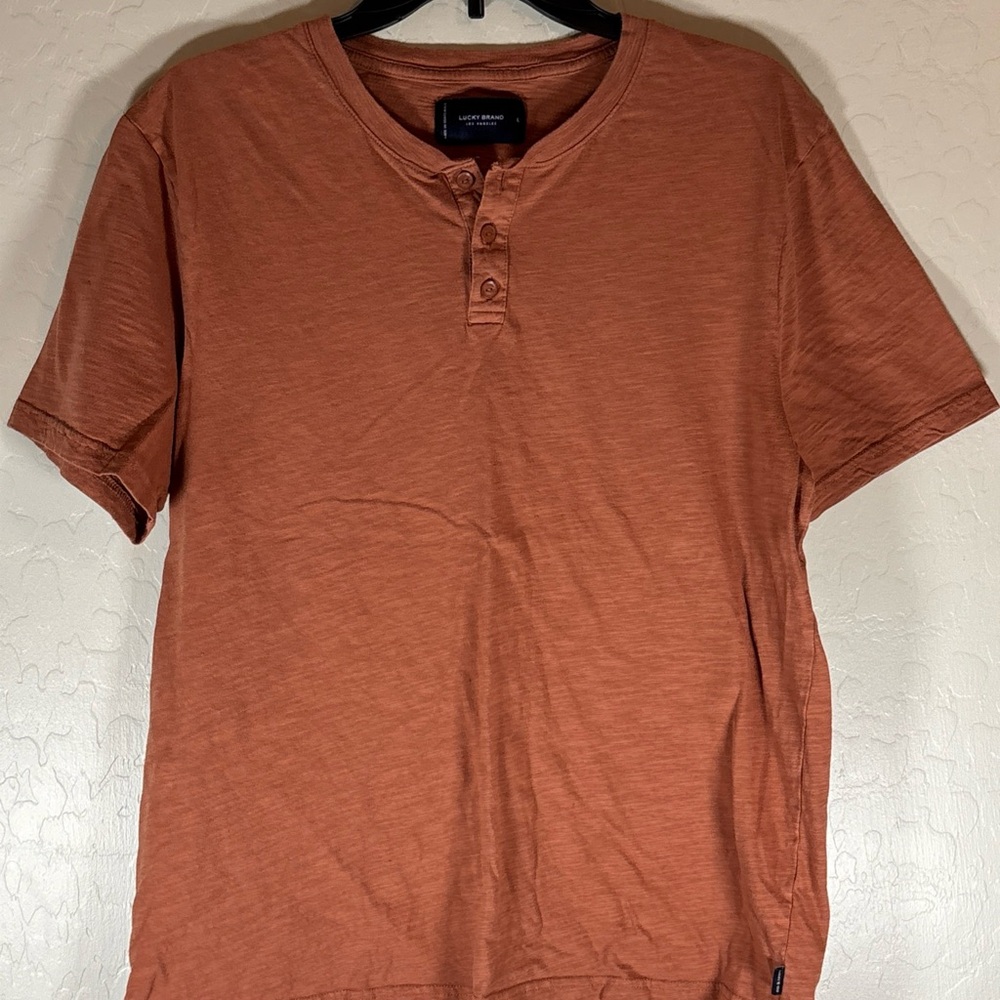 Lucky Brand Loungewear Henley Short Sleeve Rust Quarter Button Soft Size L